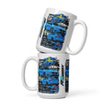 A white glossy mug featuring Volvo S60 Polestar inspired design. Perfect for Volvo enthusiasts, performance car fans and anyone who appreciates distinctive Scandinavian automotive style.